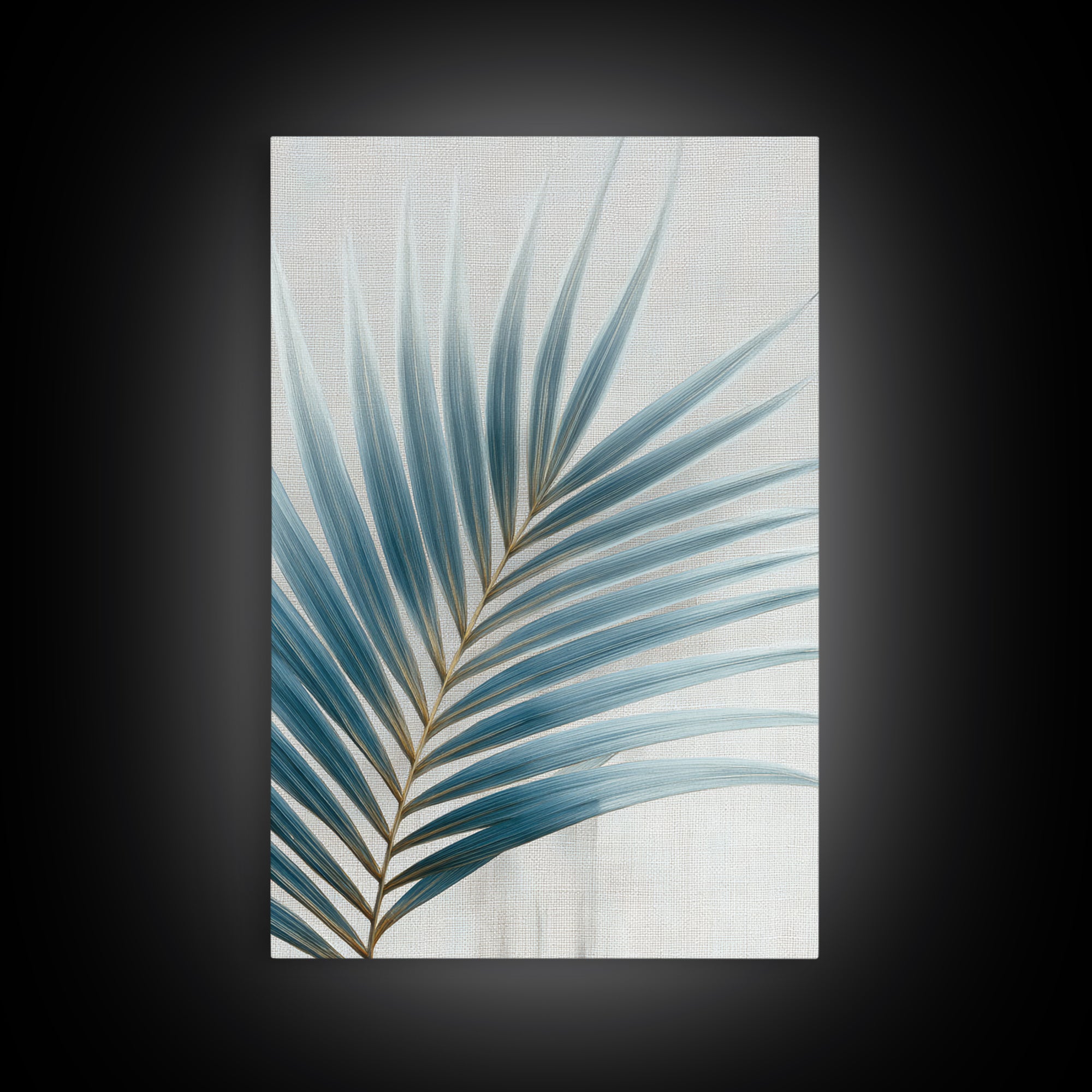 Simple Palm Frond on Off White Linen Framed Canvas Print, Bathroom Art, Bathroom Print, Bathroom Decor, Fine Art, Spa, BAT-2x3-55