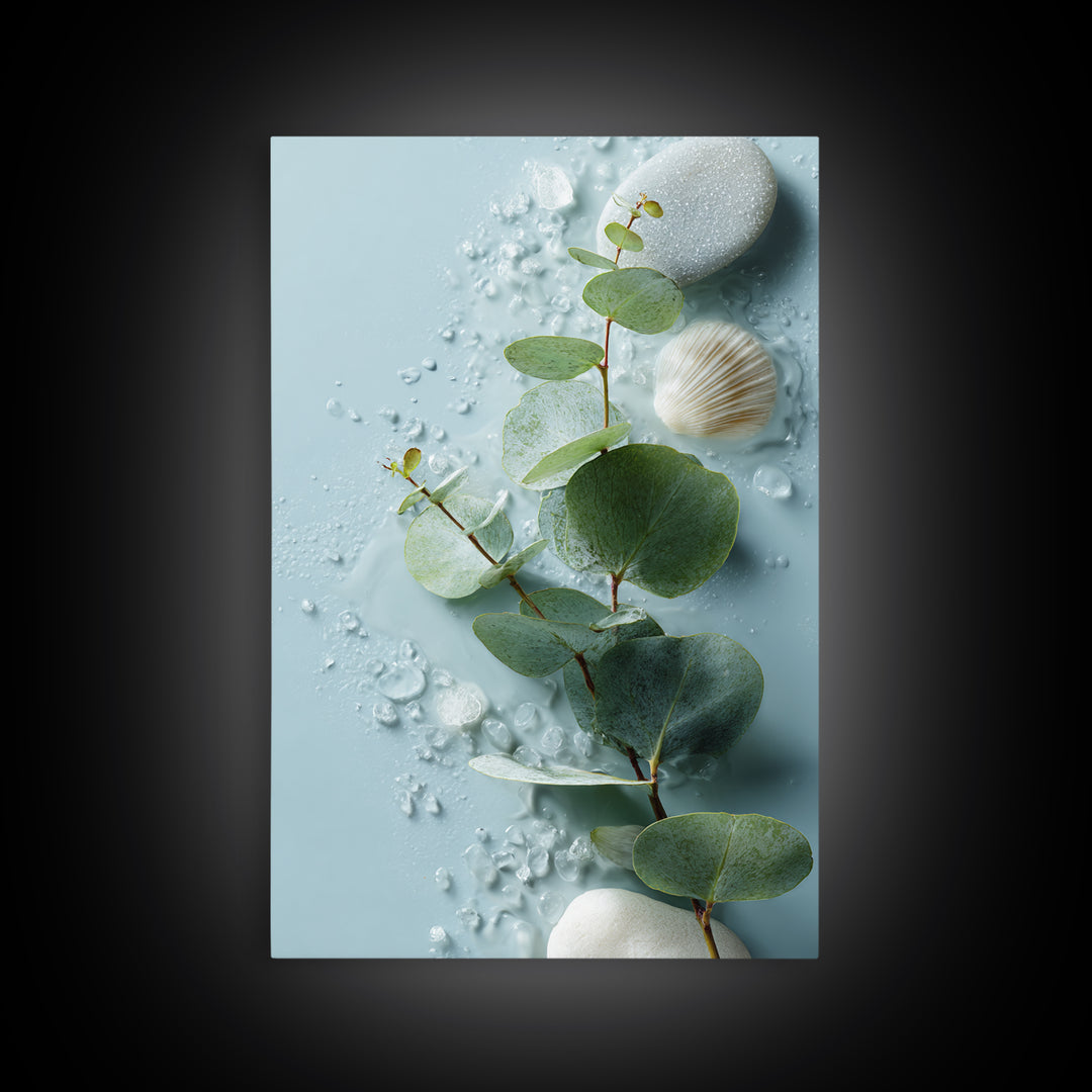 Spa Eucalyptus Branch Canvas Print, Bathroom Art, Contemporary Art, Bathroom Decor, Spa, Framed Wall Art, Dog Portrait, BAT-2x3-58