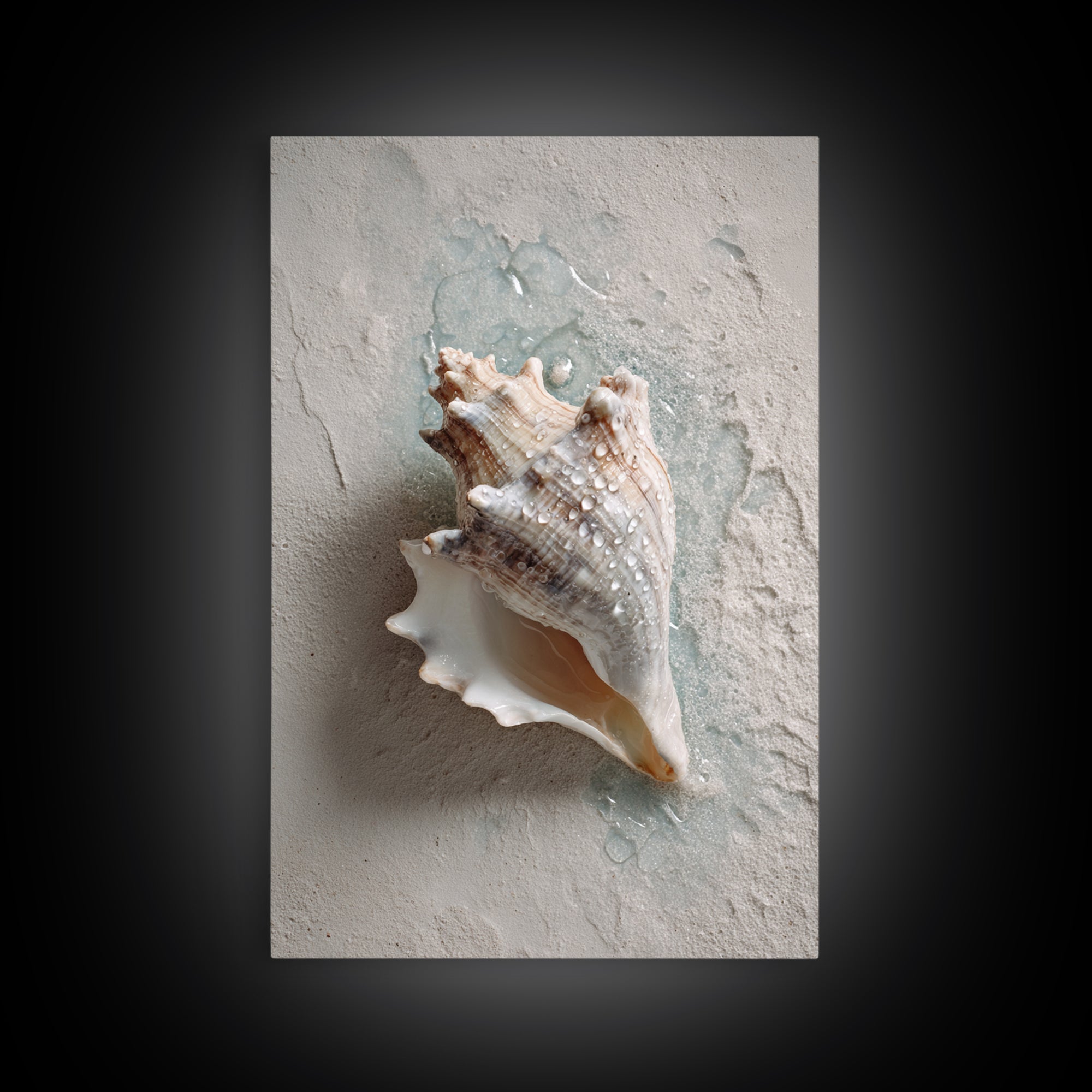 Minimal Seashell Still Life on Pale Sand Framed Canvas Print, Bathroom Art, Boho Decor, Bathroom Decor, Oil Painting, Spa, BAT-2x3-59