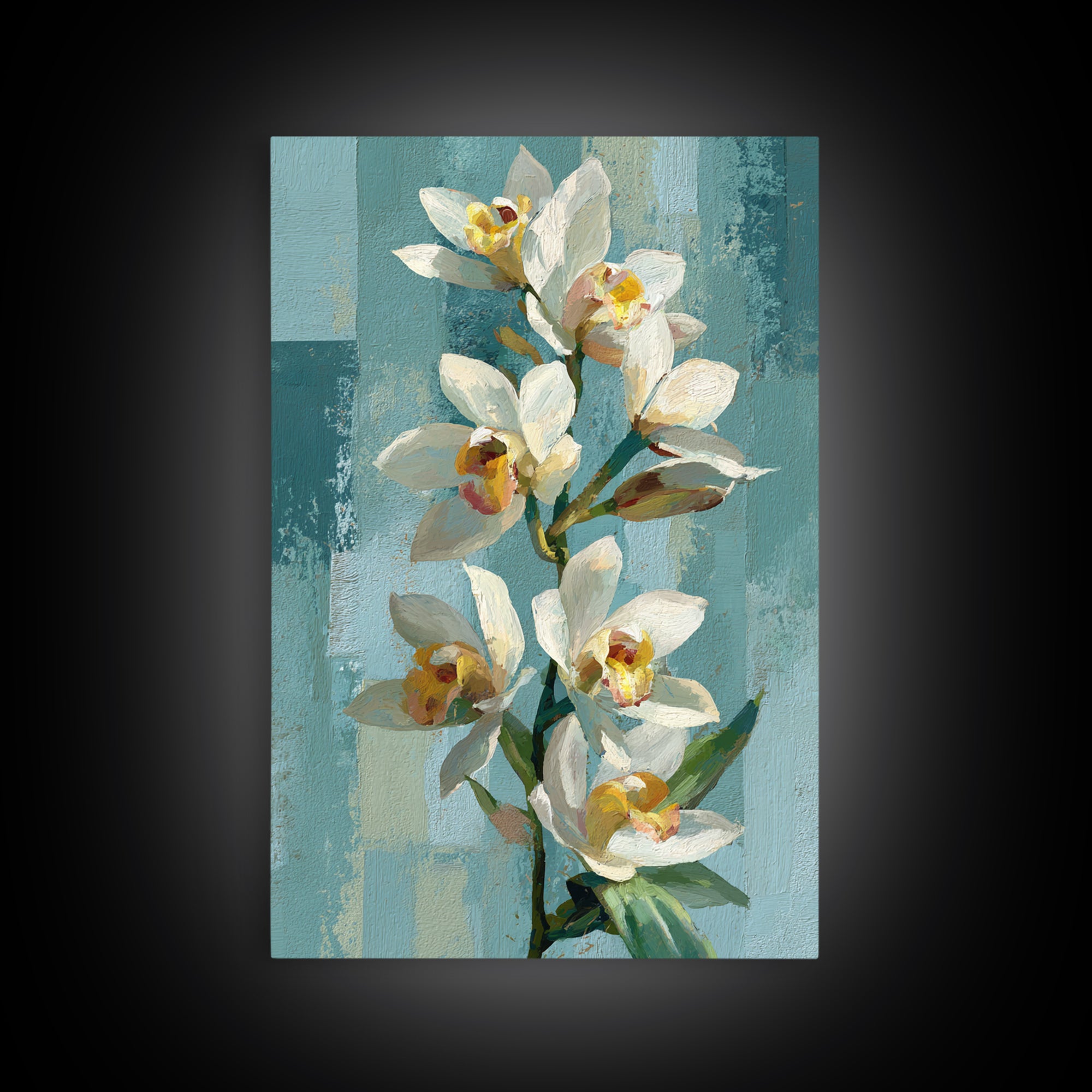 White Orchid on Warm Stone Background Framed Canvas Print, Bathroom Art, Statement Artwork, Bathroom Decor, Fine Art, Spa, BAT-2x3-60