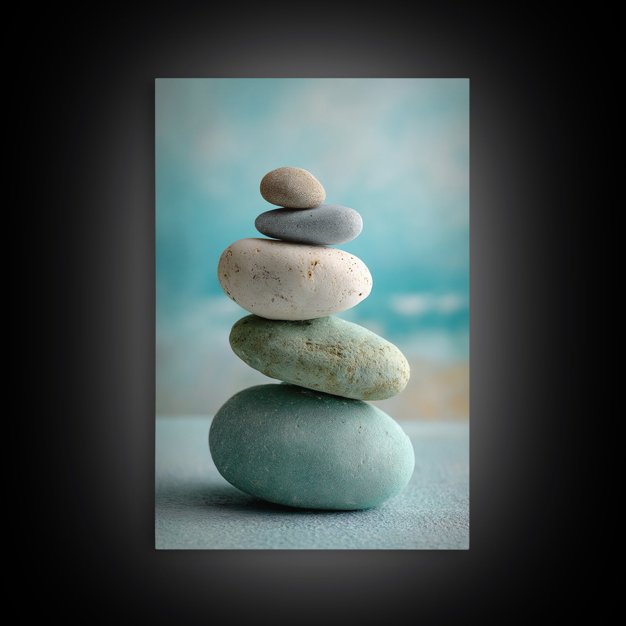 Monochrome Pebble Stack Framed Canvas Print, Bathroom Art, Digital Art, Bathroom Decor, Fine Art, Spa, Dopamine Decor, BAT-2x3-69