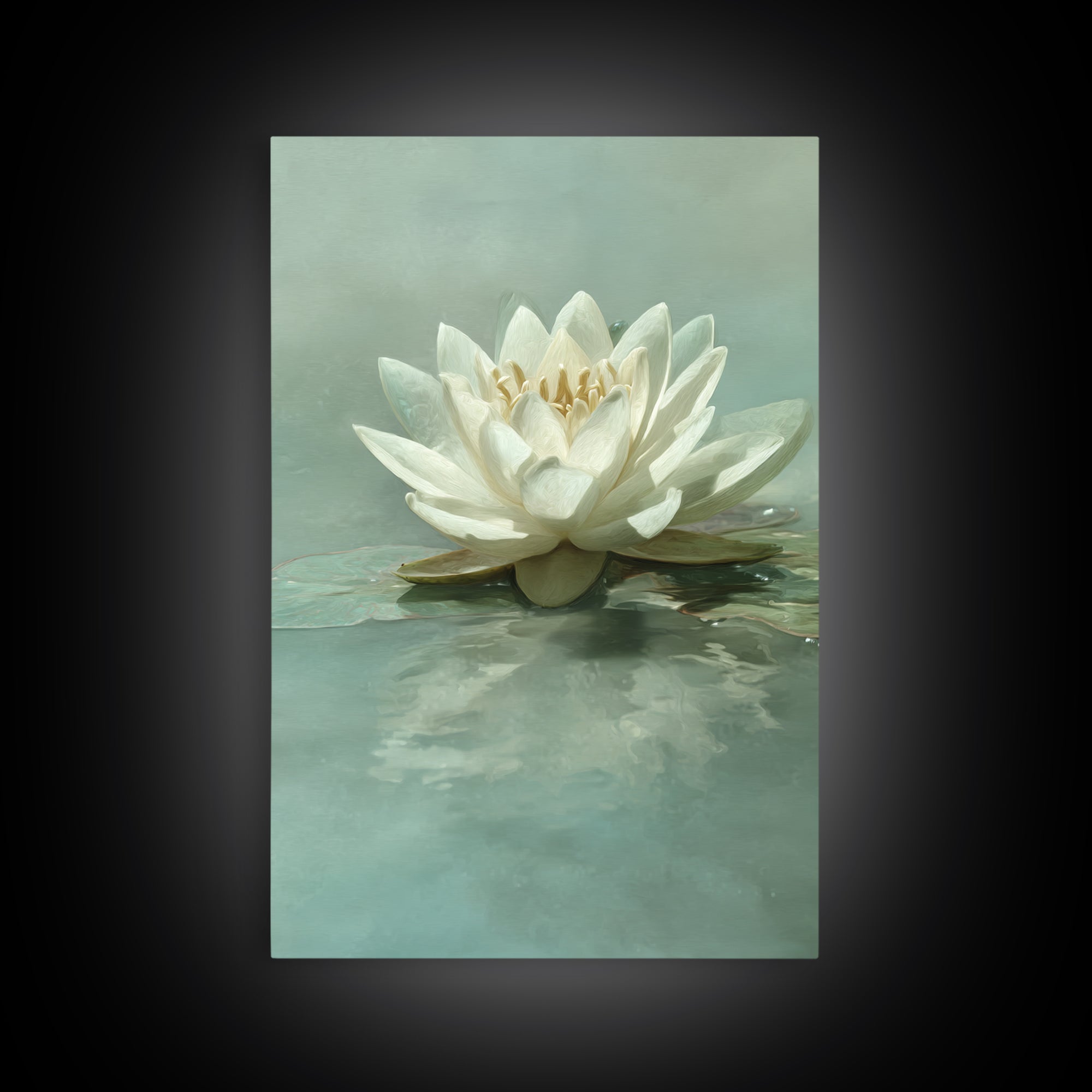 Lotus Flower Floating on Calm Water Framed Canvas Print, Bathroom Art, Digital Wall Art, Bathroom Decor, Fine Art, Spa, BAT-2x3-76
