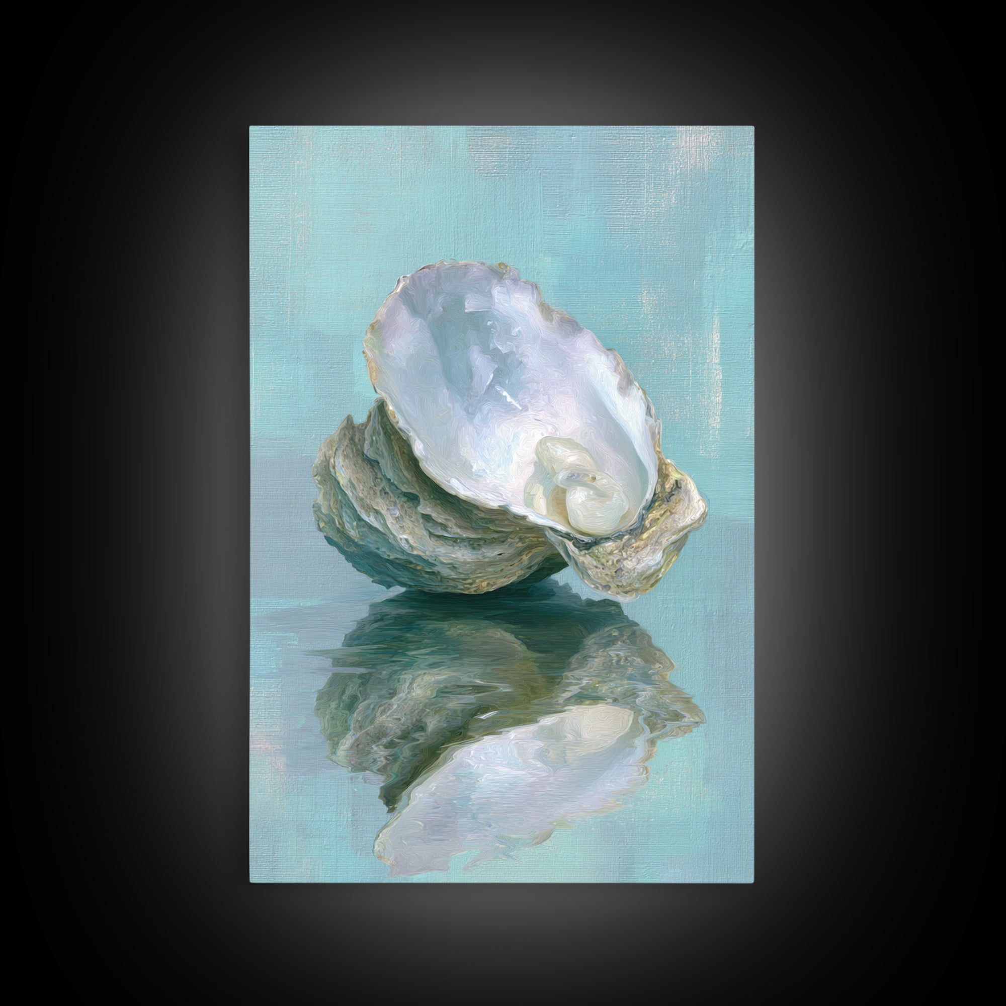 Oyster Shell Study Framed Canvas Print, Bathroom Art, Minimalist Decor, Bathroom Decor, Spa, Wall Hanging, Framed Wall Art, BAT-2x3-78