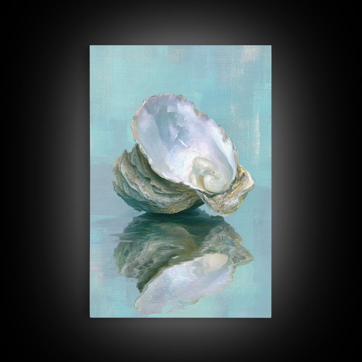 Oyster Shell Study Framed Canvas Print, Bathroom Art, Minimalist Decor, Bathroom Decor, Spa, Wall Hanging, Framed Wall Art, BAT-2x3-78