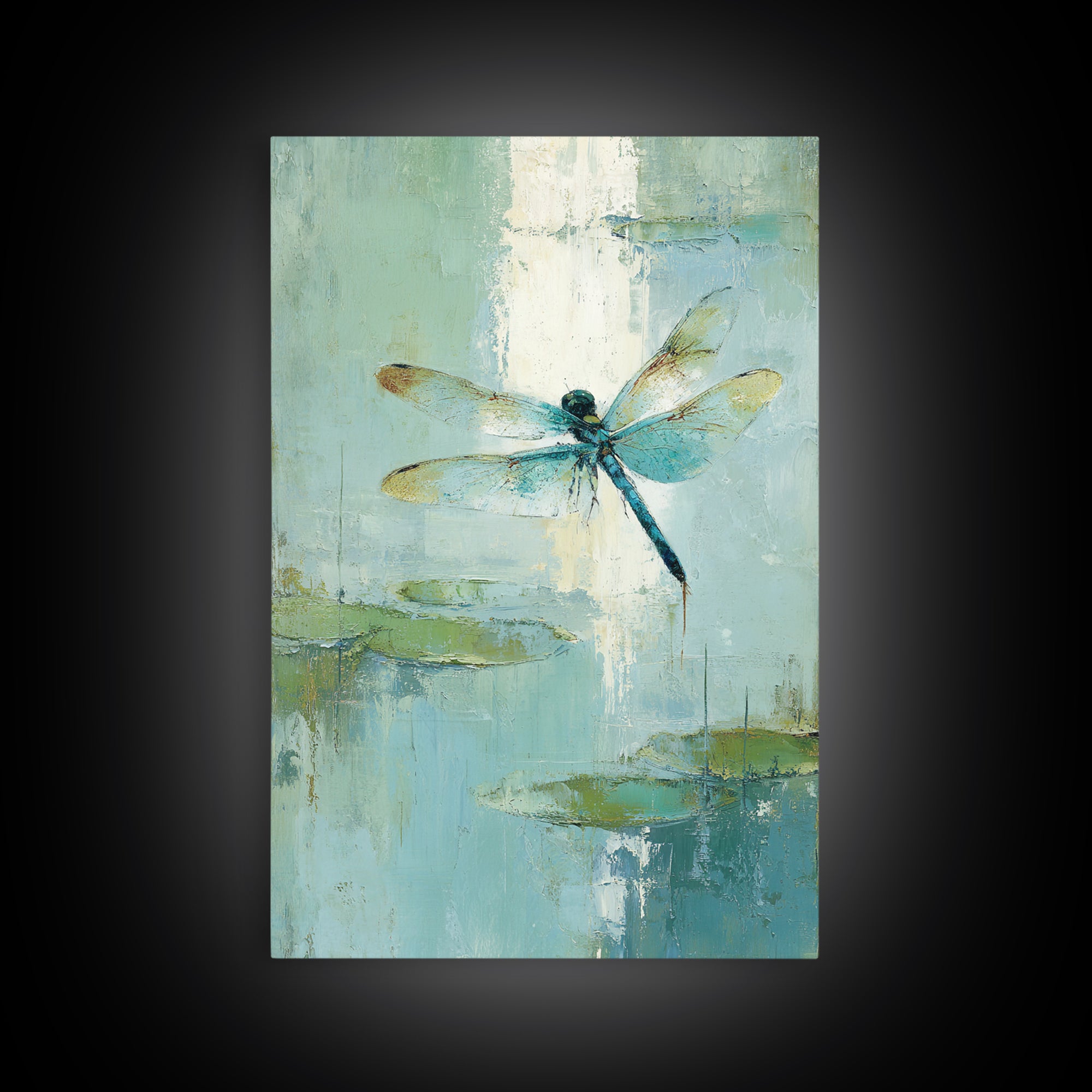 Delicate Dragonfly Above a Pond Surface Framed Canvas Print, Bathroom Art, Fine Art Print, Bathroom Decor, Fine Art, Spa, BAT-2x3-80