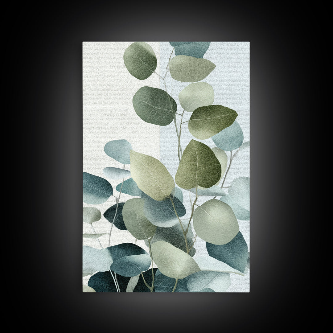 Spa Eucalyptus Branch Canvas Print, Bathroom Art, Contemporary Art, Bathroom Decor, Spa, Framed Wall Art, Dog Portrait, BAT-2x3-82