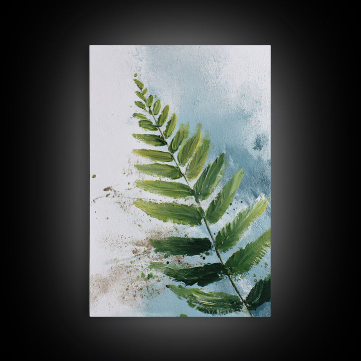 Green Fern Frond Closeup Framed Canvas Print, Bathroom Art, Home Decor, Bathroom Decor, Fine Art, Spa, Canvas Wall Art, BAT-2x3-90