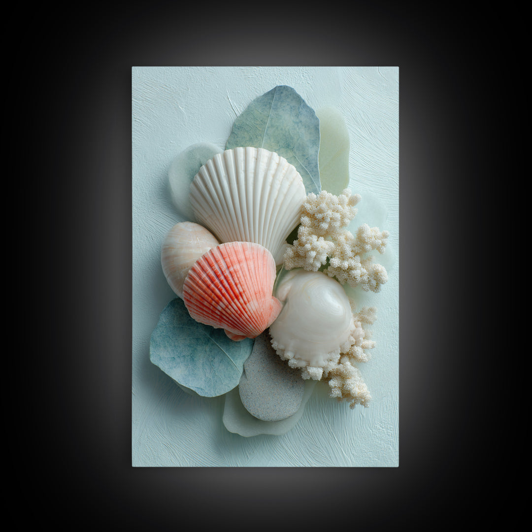 Coral and Shell Arrangement Canvas Print, Bathroom Art, Printable Wall Art, Bathroom Decor, Fine Art, Spa, Bathroom Wall Decor, BAT-2x3-91