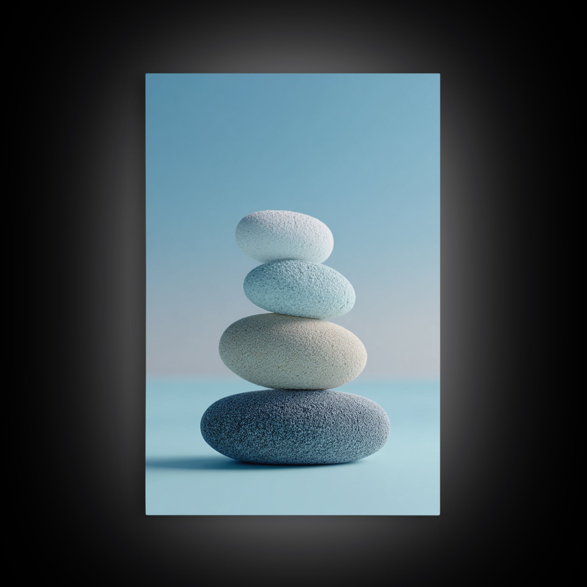 Monochrome Pebble Stack Framed Canvas Print, Bathroom Art, Digital Art, Bathroom Decor, Fine Art, Spa, Dopamine Decor, BAT-2x3-93