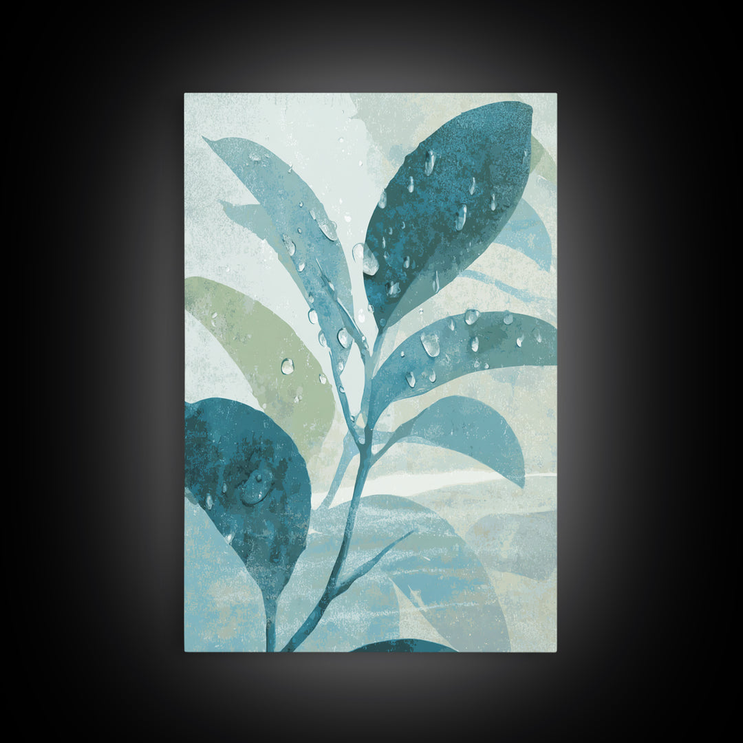 Tropical Leaf Silhouette Framed Canvas Print, Bathroom Art, Poster, Bathroom Decor, Watercolor Art, Spa, Digital Print, BAT-2x3-94