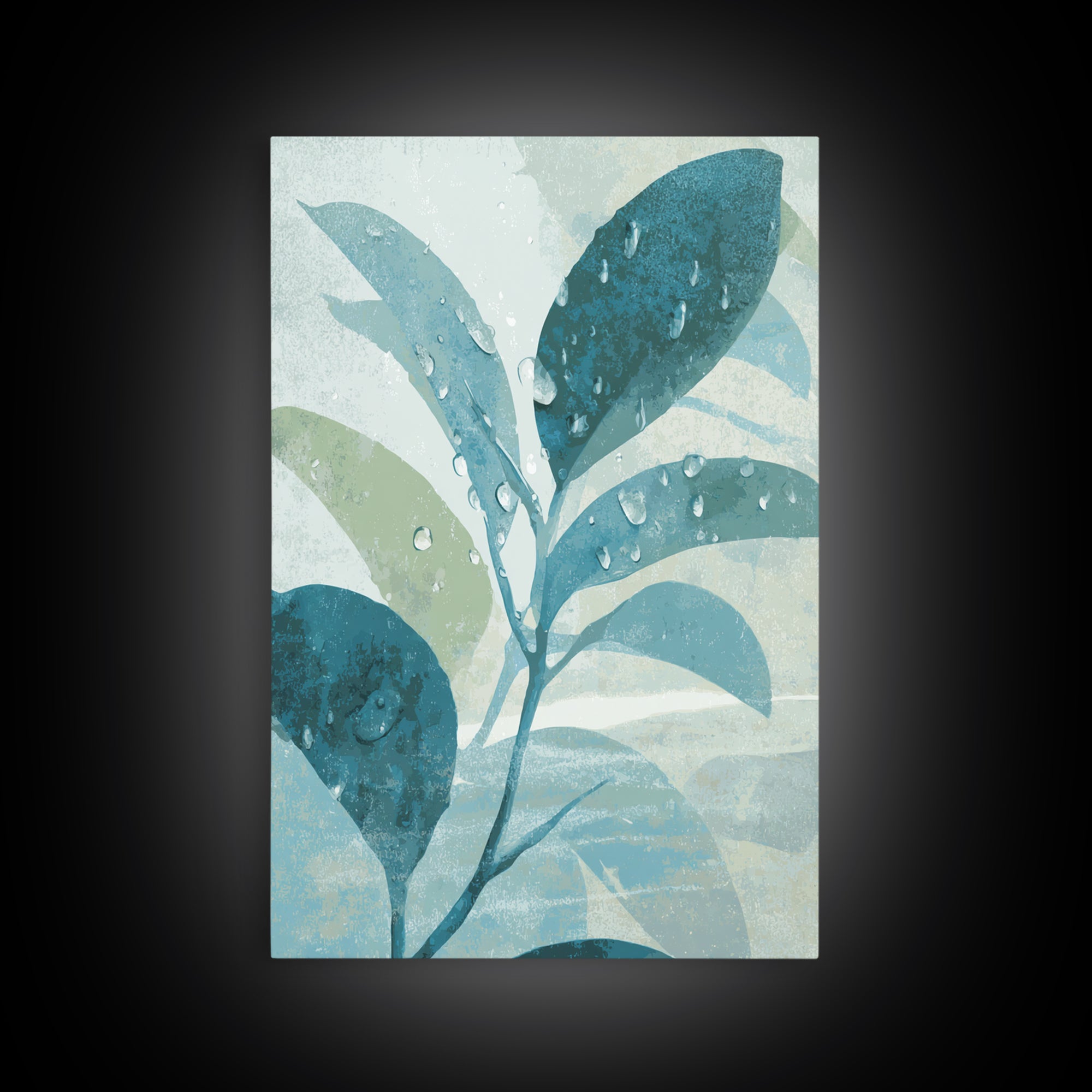 Tropical Leaf Silhouette Framed Canvas Print, Bathroom Art, Poster, Bathroom Decor, Watercolor Art, Spa, Digital Print, BAT-2x3-94