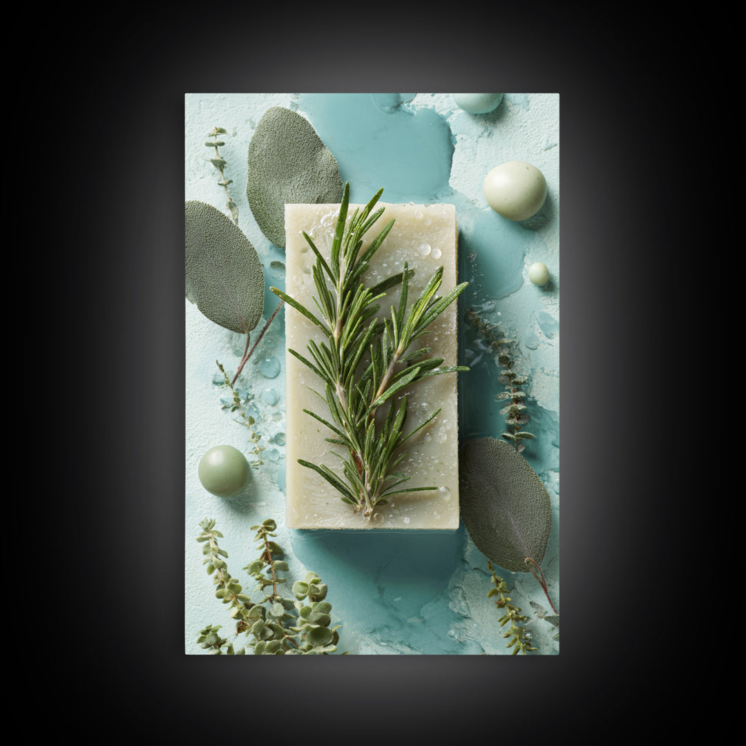 Botanical Bath Herb Arrangement Framed Canvas Print, Bathroom Art, Printable, Bathroom Decor, Watercolor Art, Spa, BAT-2x3-97