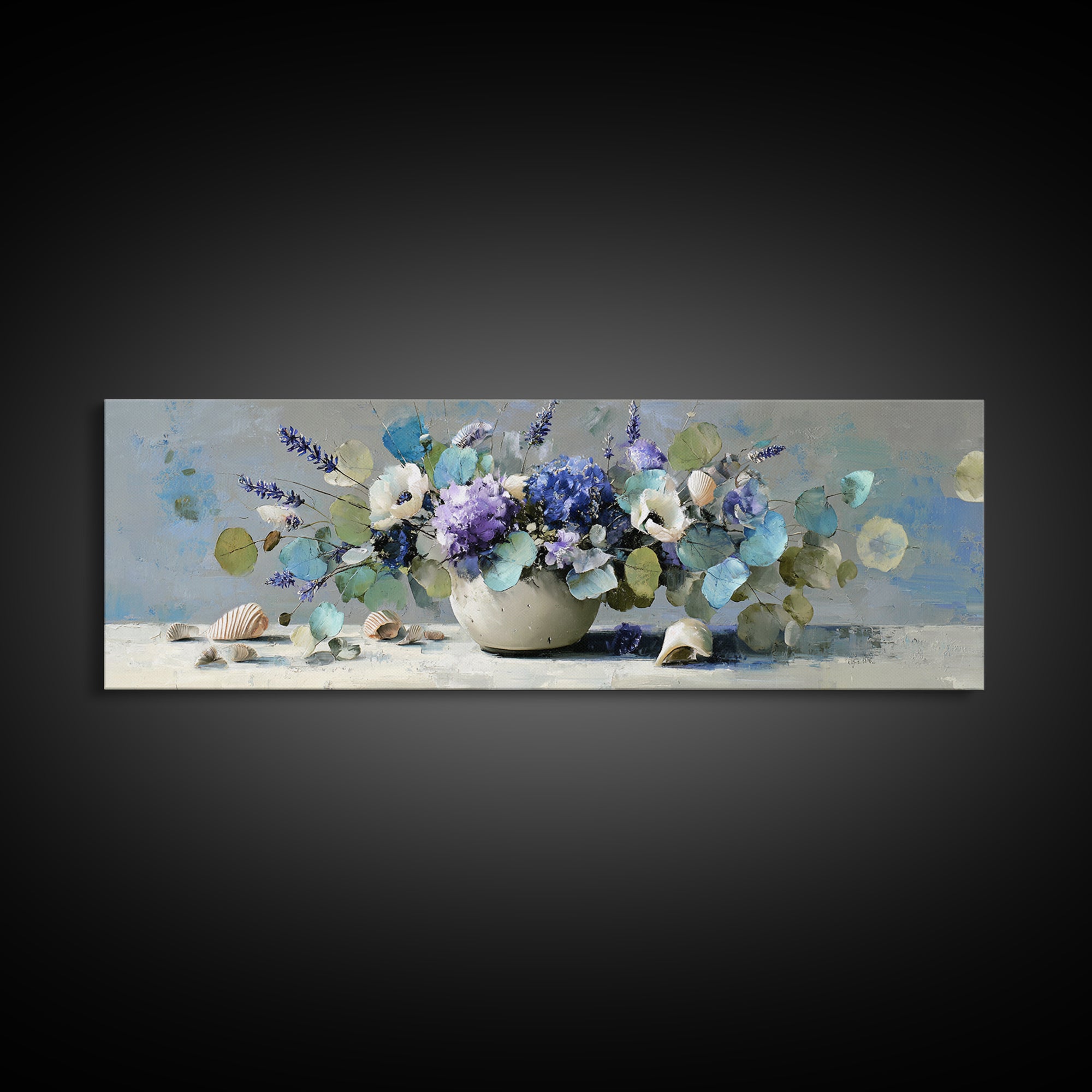 Lavender Sprigs in a Ceramic Vase Canvas Print, Bathroom Art, Minimalist Wall Art, Bathroom Decor, Abstract Art, Spa, BAT-3x1-100
