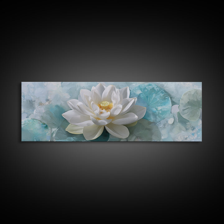Lotus Flower Floating on Calm Water Framed Canvas Print, Bathroom Art, Modern Art, Bathroom Decor, Spa, Statement Artwork, BAT-3x1-12