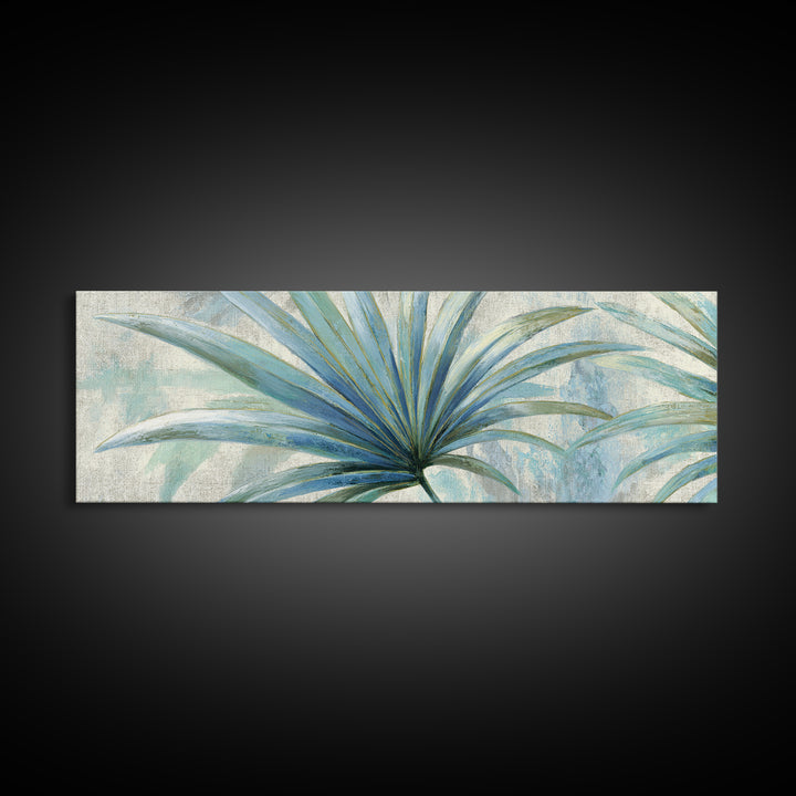 Simple Palm Frond on Off White Linen Framed Canvas Print, Bathroom Art, Minimalist Wall Art, Bathroom Decor, Fine Art, Spa, BAT-3x1-15