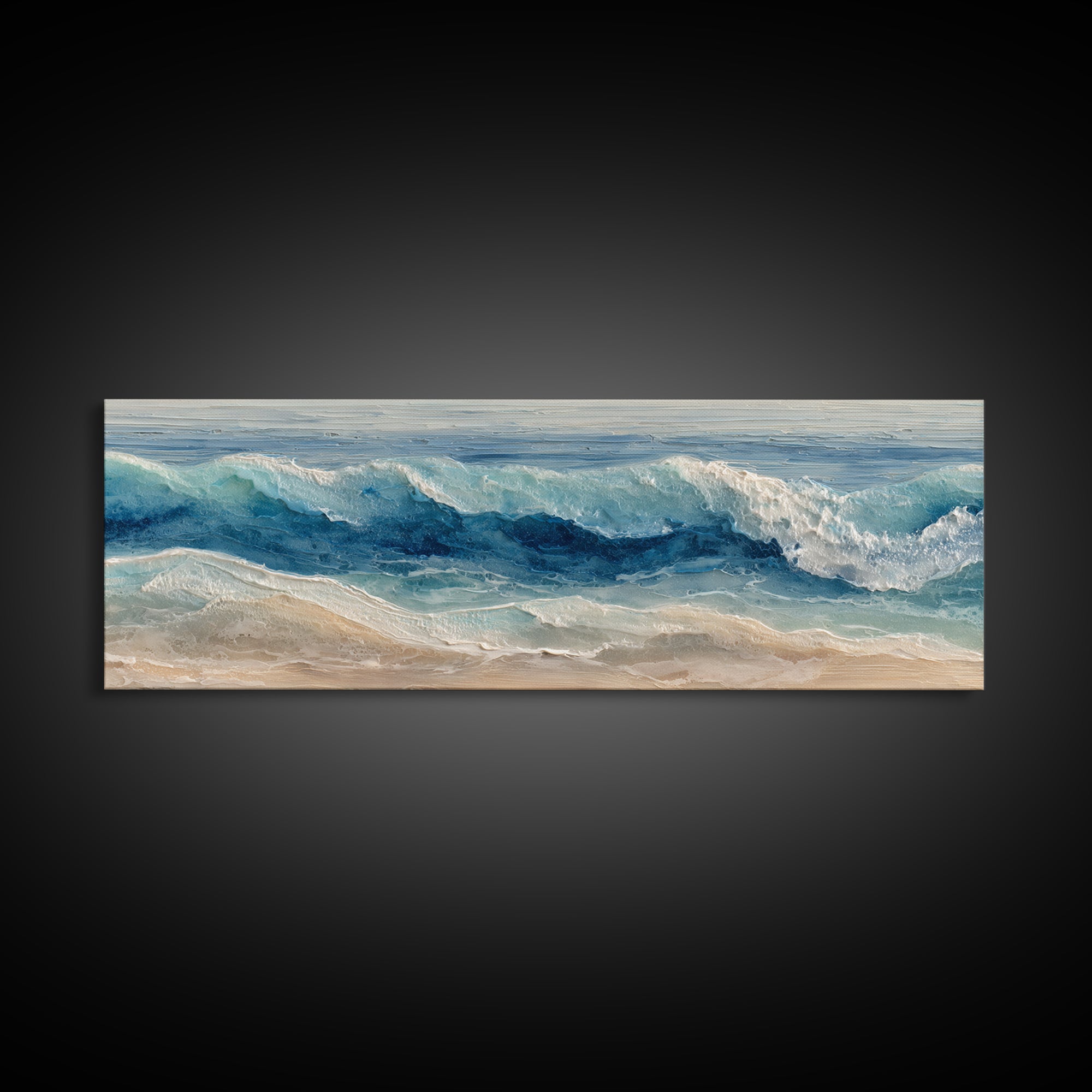 Calming Blue Ocean Wave Study Framed Canvas Print, Bathroom Art, Wall Hanging, Bathroom Decor, Fine Art, Spa, Modern Art, BAT-3x1-17