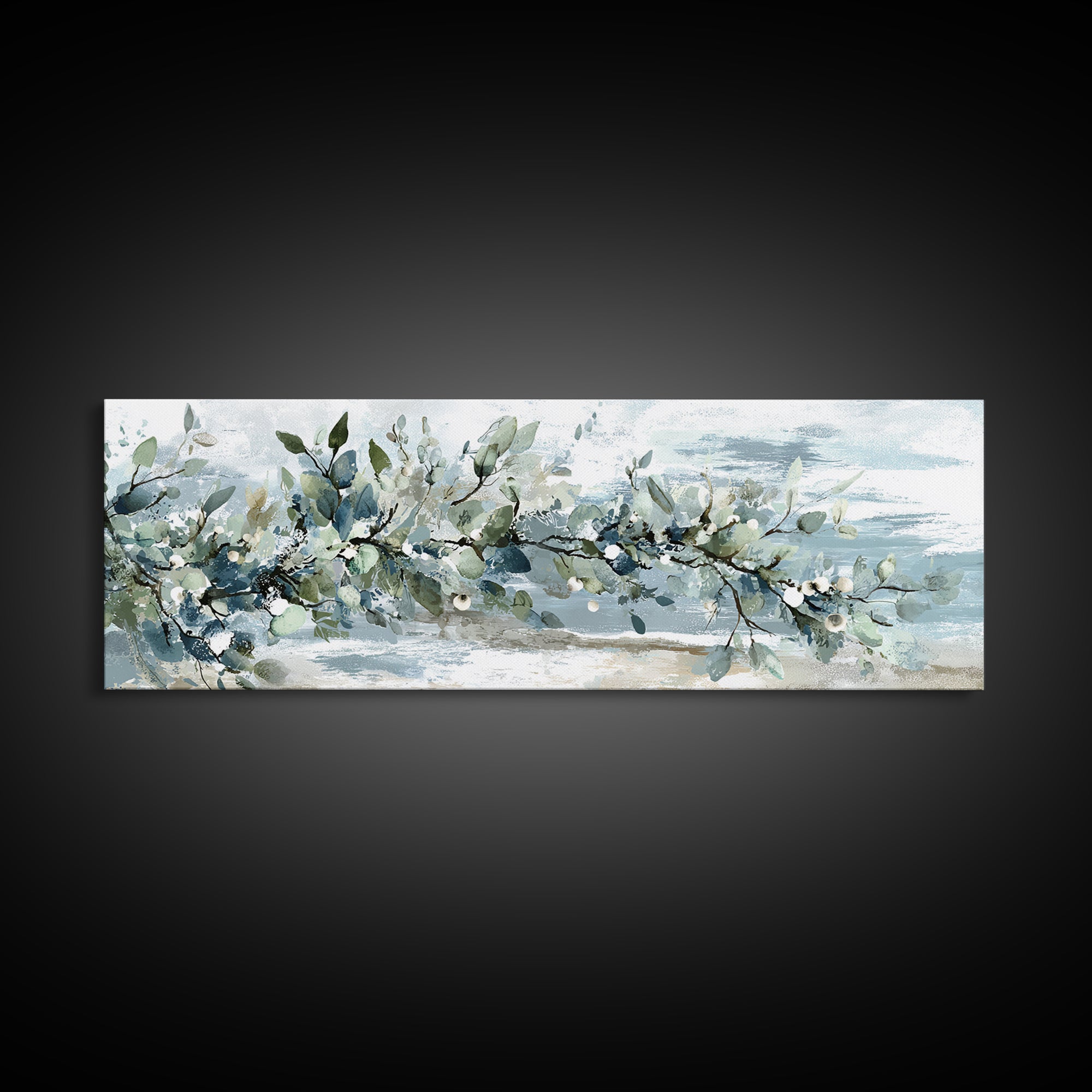 Spa Eucalyptus Branch Framed Canvas Print, Bathroom Art, Printable, Bathroom Decor, Watercolor Art, Spa, Bathroom Prints, BAT-3x1-18