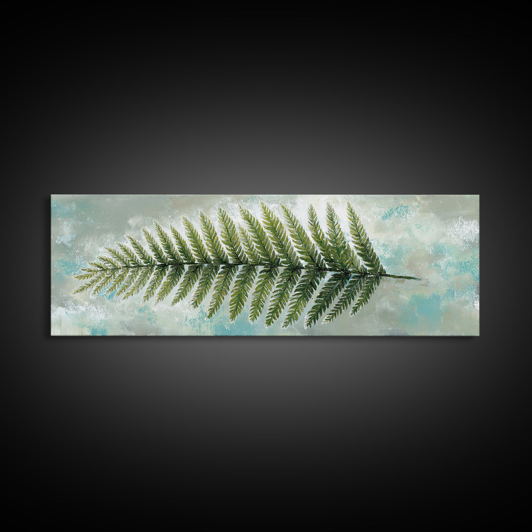 Green Fern Frond Closeup Framed Canvas Print, Bathroom Art, Wall Art, Bathroom Decor, Spa, Dog Portrait, Canvas Wall Art, BAT-3x1-2