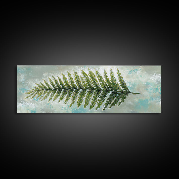 Green Fern Frond Closeup Framed Canvas Print, Bathroom Art, Wall Art, Bathroom Decor, Spa, Dog Portrait, Canvas Wall Art, BAT-3x1-2