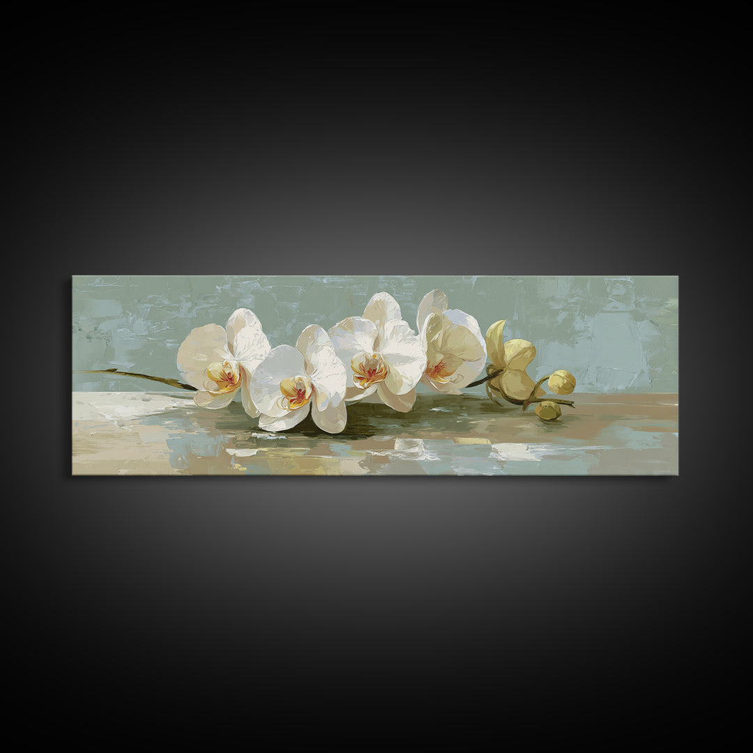 White Orchid on Warm Stone Background Canvas Print, Bathroom Art, Minimalist Wall Art, Bathroom Decor, Fine Art, Spa, BAT-3x1-20