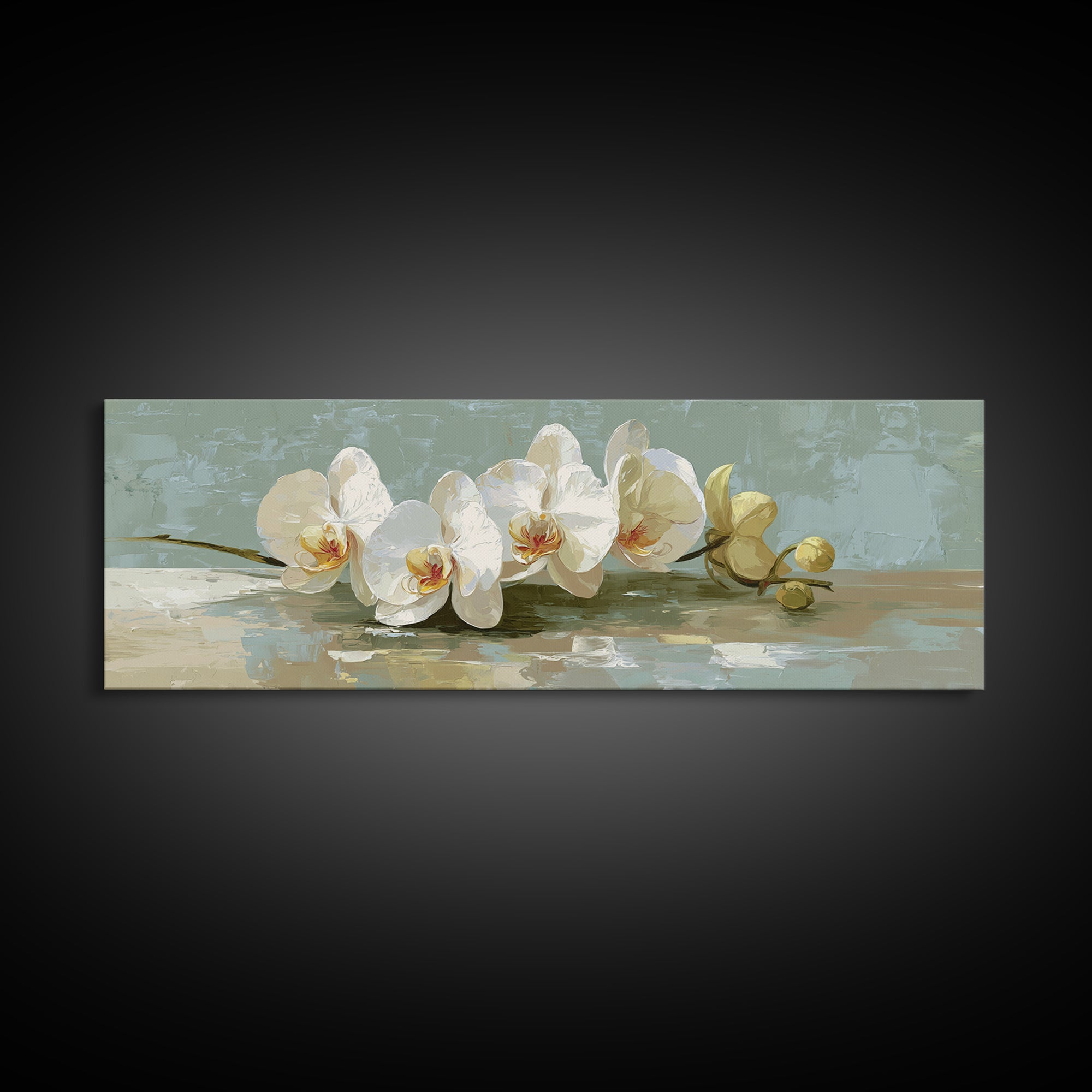 White Orchid on Warm Stone Background Canvas Print, Bathroom Art, Minimalist Wall Art, Bathroom Decor, Fine Art, Spa, BAT-3x1-20
