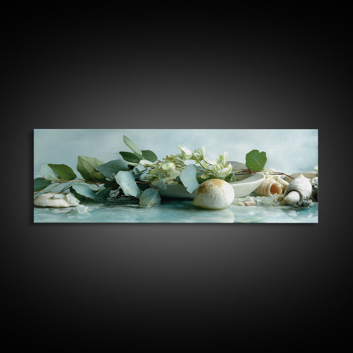 Lemon and Botanical Still Life Canvas Print, Bathroom Art, Neutral Decor, Bathroom Decor, Fine Art, Spa, Wall Art, Home Decor, BAT-3x1-22