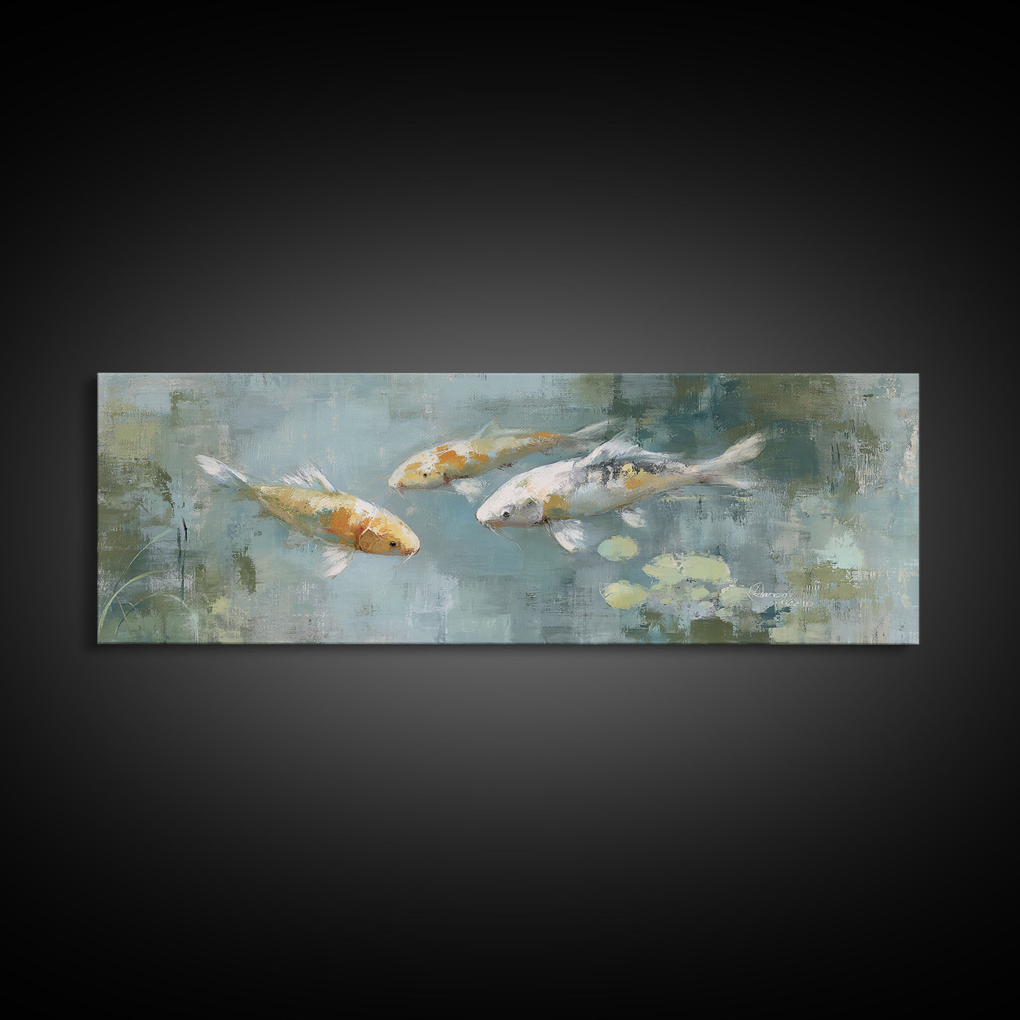 Minimal Koi Fish Swimming Through Clear Water Canvas Print, Bathroom Art, Bathroom Wallpaper, Bathroom Decor, Fine Art, Spa, BAT-3x1-24
