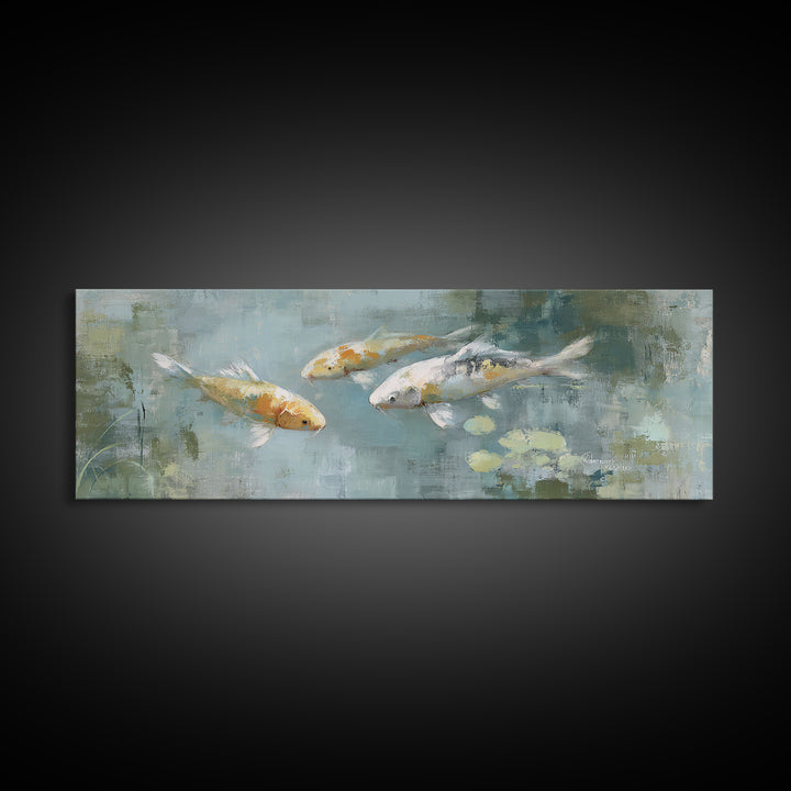 Minimal Koi Fish Swimming Through Clear Water Canvas Print, Bathroom Art, Bathroom Wallpaper, Bathroom Decor, Fine Art, Spa, BAT-3x1-24