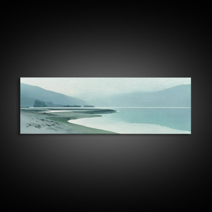 Misty Lake Scene Canvas Print, Bathroom Art, Dog Portrait, Bathroom Decor, Spa, Minimalist Wall Art, Bathroom Wallpaper, BAT-3x1-25