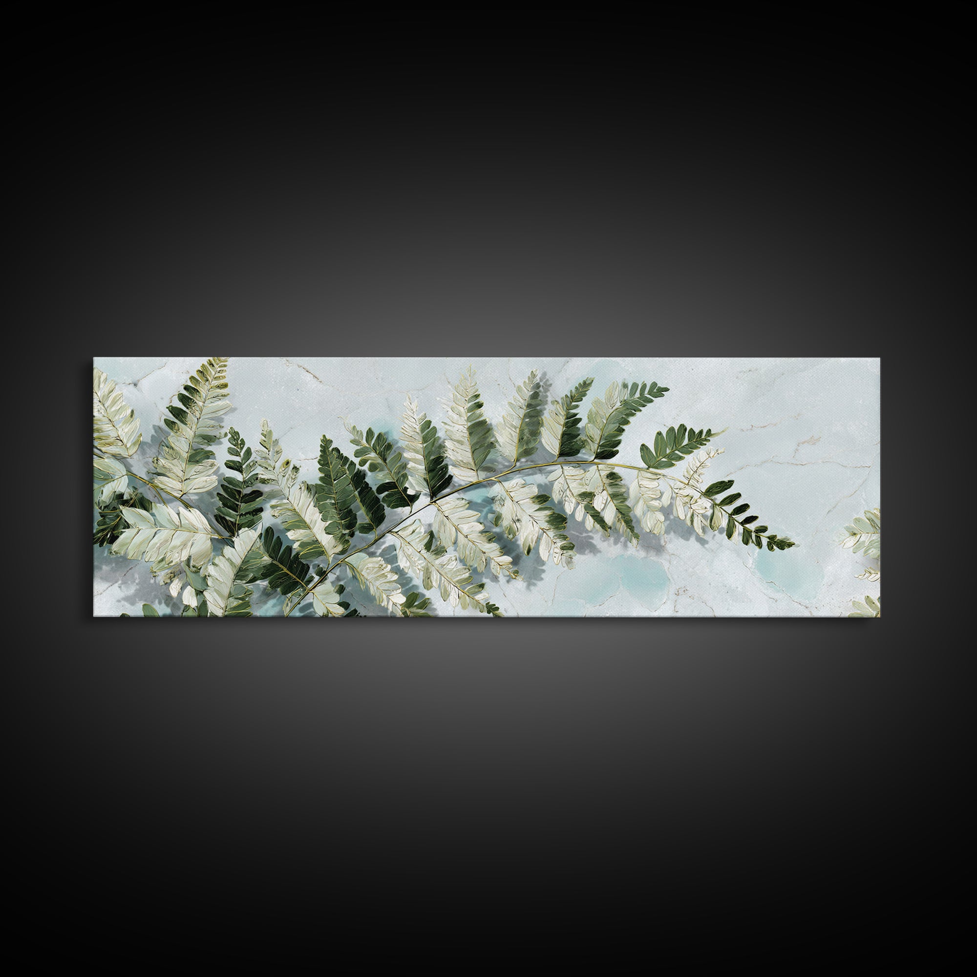 Green Fern Frond Closeup Canvas Print, Bathroom Art, Digital Wall Art, Bathroom Decor, Watercolor Art, Spa, Unique Wall Art, BAT-3x1-26