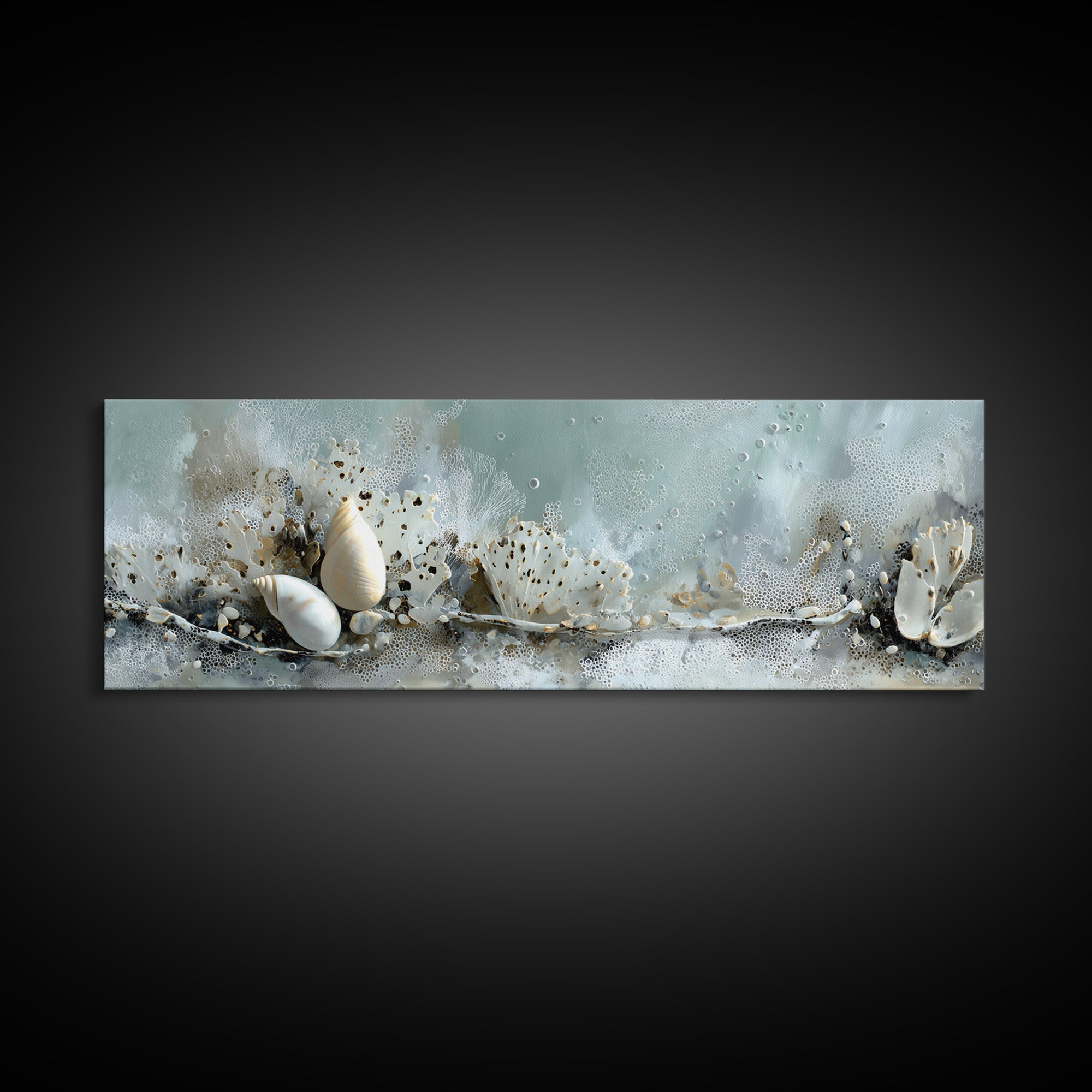 Coral and Shell Arrangement Framed Canvas Print, Bathroom Art, Modern Decor, Bathroom Decor, Fine Art, Spa, Home Decor, BAT-3x1-27