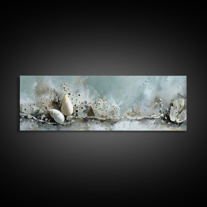 Coral and Shell Arrangement Framed Canvas Print, Bathroom Art, Modern Decor, Bathroom Decor, Fine Art, Spa, Home Decor, BAT-3x1-27
