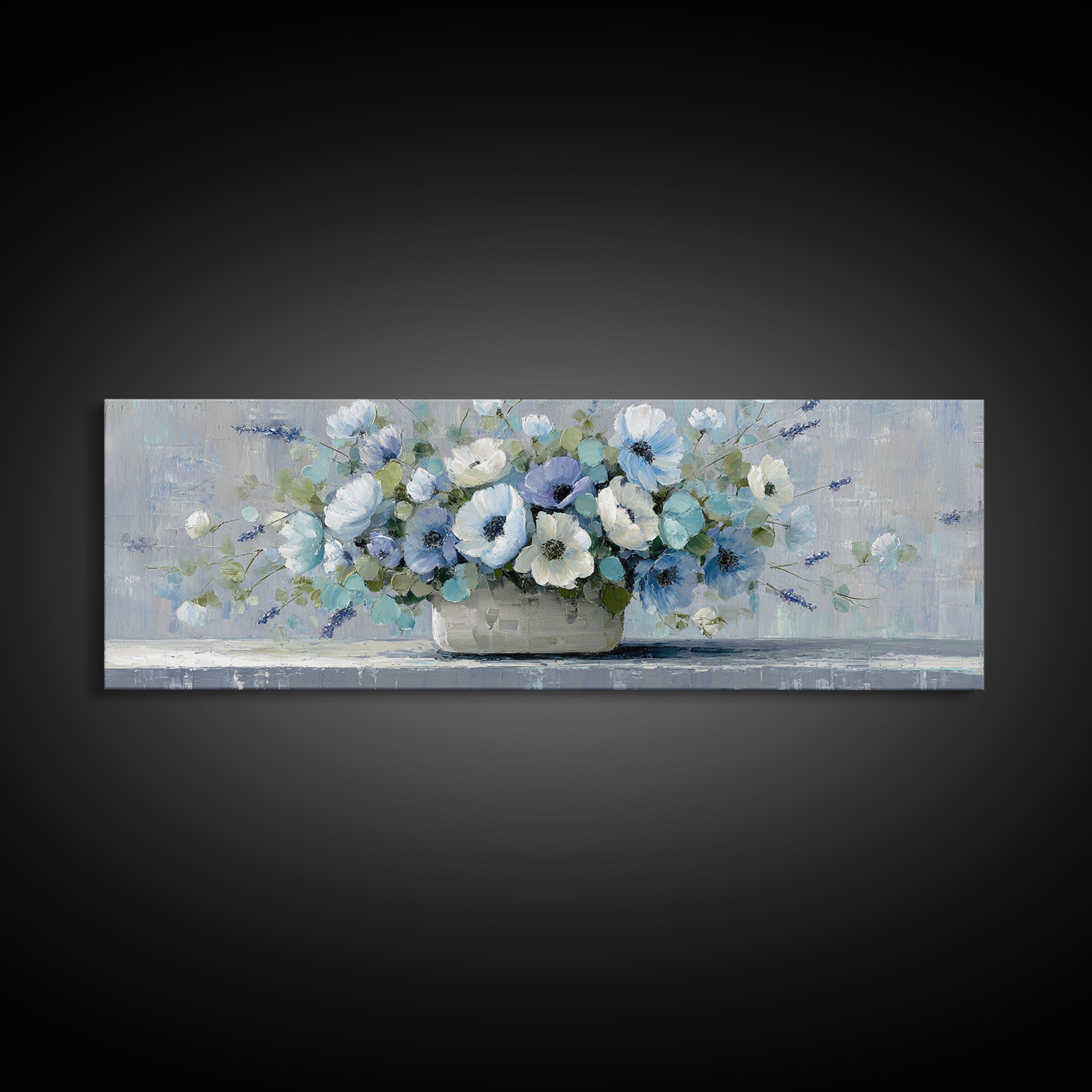 Lavender Sprigs in a Ceramic Vase Framed Canvas Print, Bathroom Art, Funny Bathroom Art, Bathroom Decor, Oil Painting, Spa, BAT-3x1-28