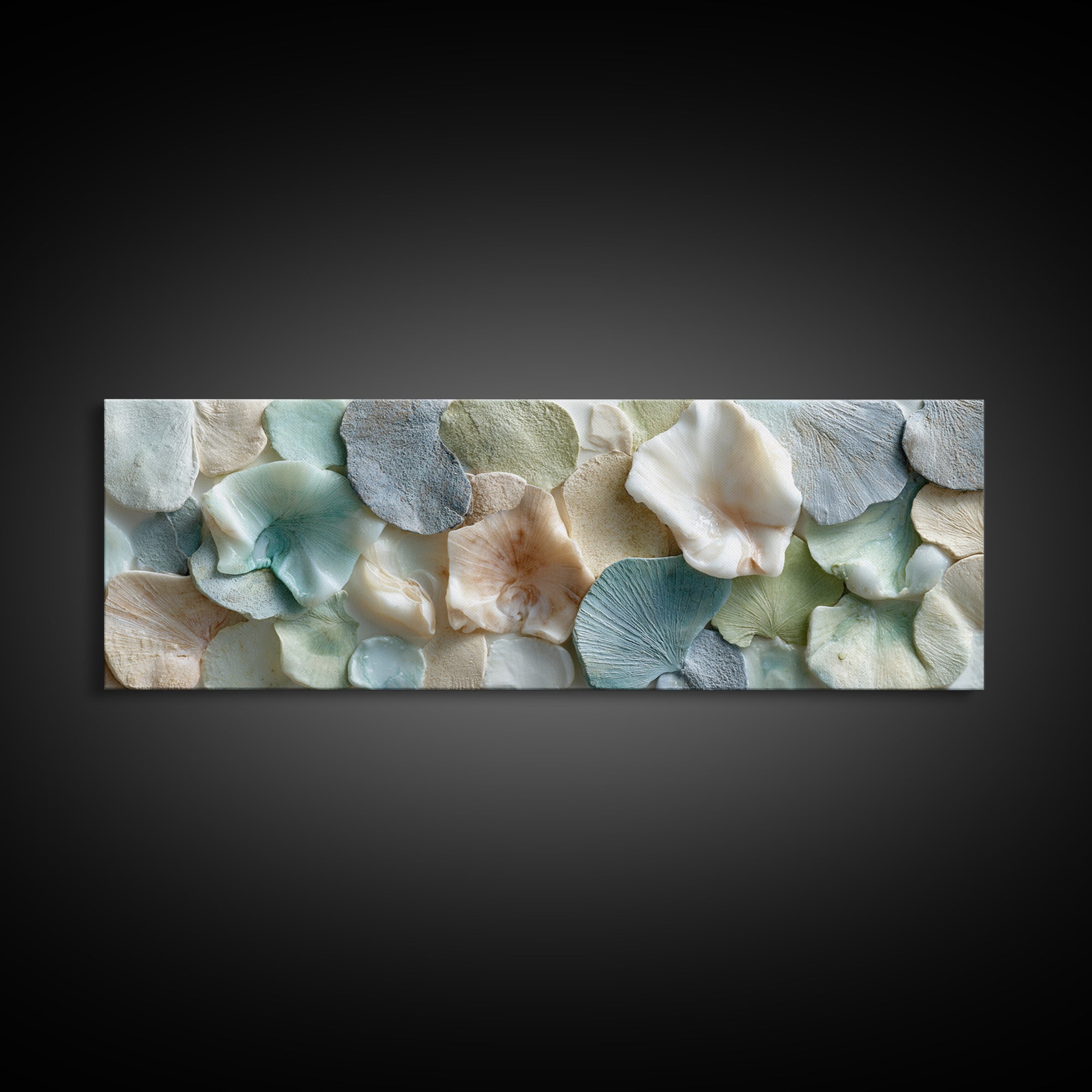 Coral and Shell Arrangement Canvas Print, Bathroom Art, Halloween Art, Bathroom Decor, Fine Art, Spa, Textured Painting, BAT-3x1-3