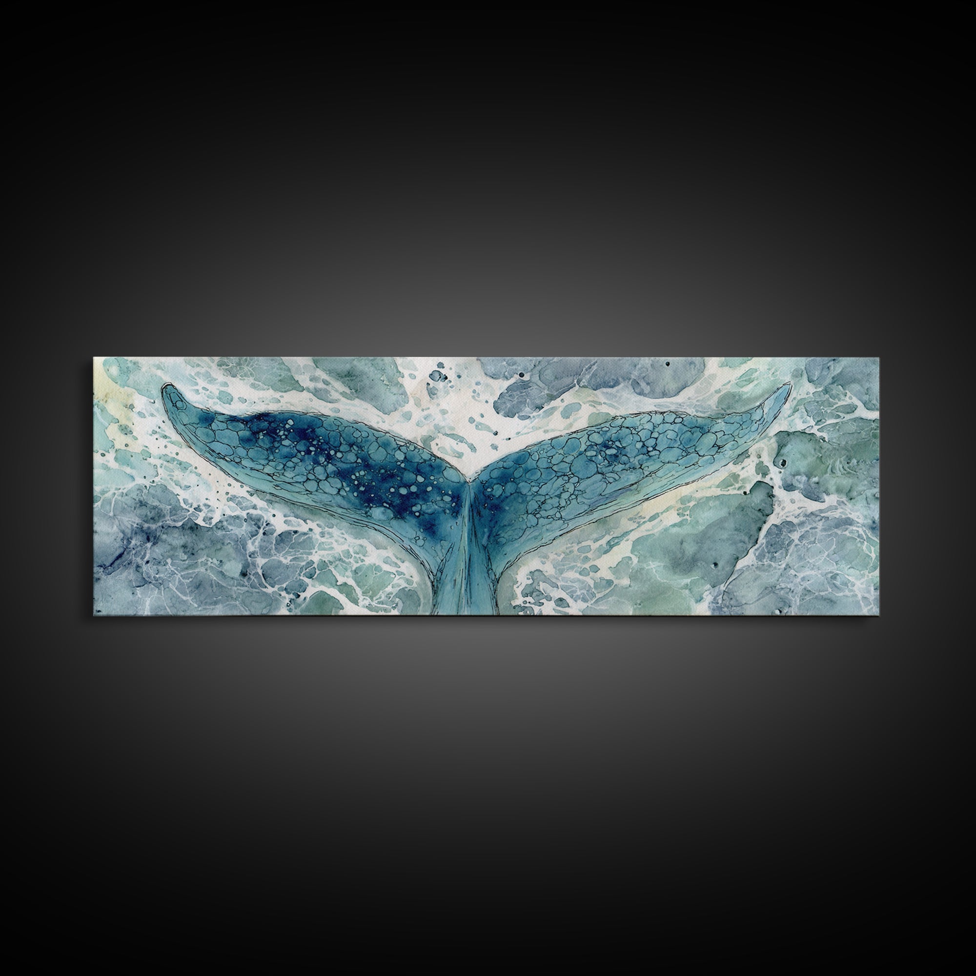 Watercolor Whale Tail Canvas Print, Bathroom Art, Fine Art Print, Bathroom Decor, Fine Art, Spa, Poster, Digital Art, BAT-3x1-31
