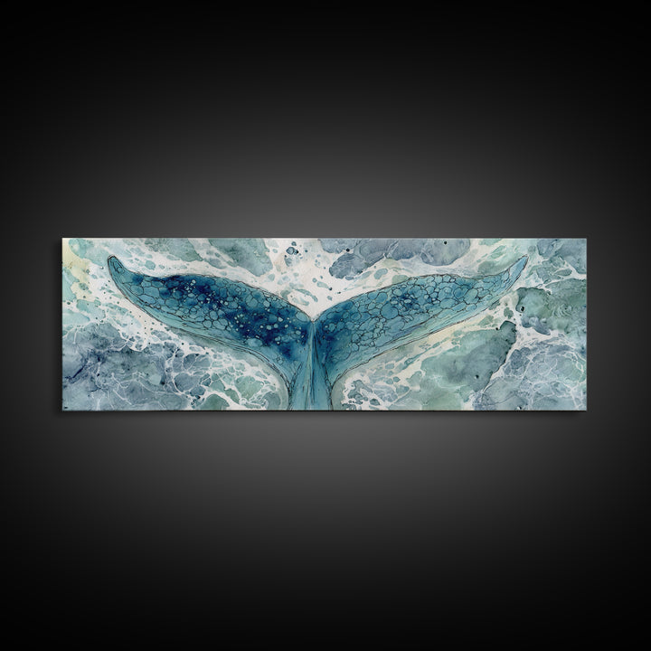 Watercolor Whale Tail Canvas Print, Bathroom Art, Fine Art Print, Bathroom Decor, Fine Art, Spa, Poster, Digital Art, BAT-3x1-31
