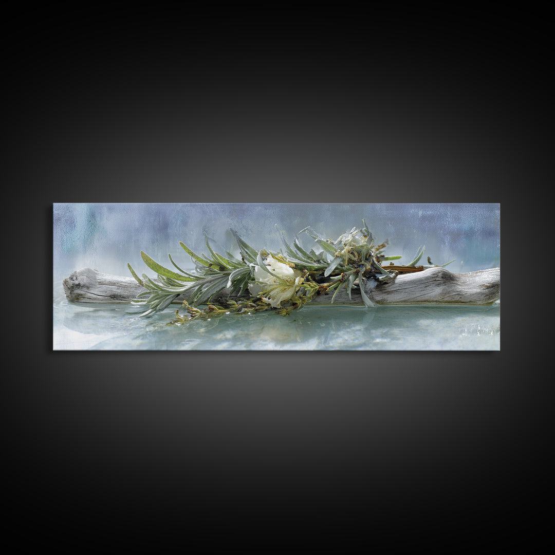 Botanical Bath Herb Arrangement Canvas Print, Bathroom Art, Bathroom Wall Art, Bathroom Decor, Oil Painting, Spa, BAT-3x1-33