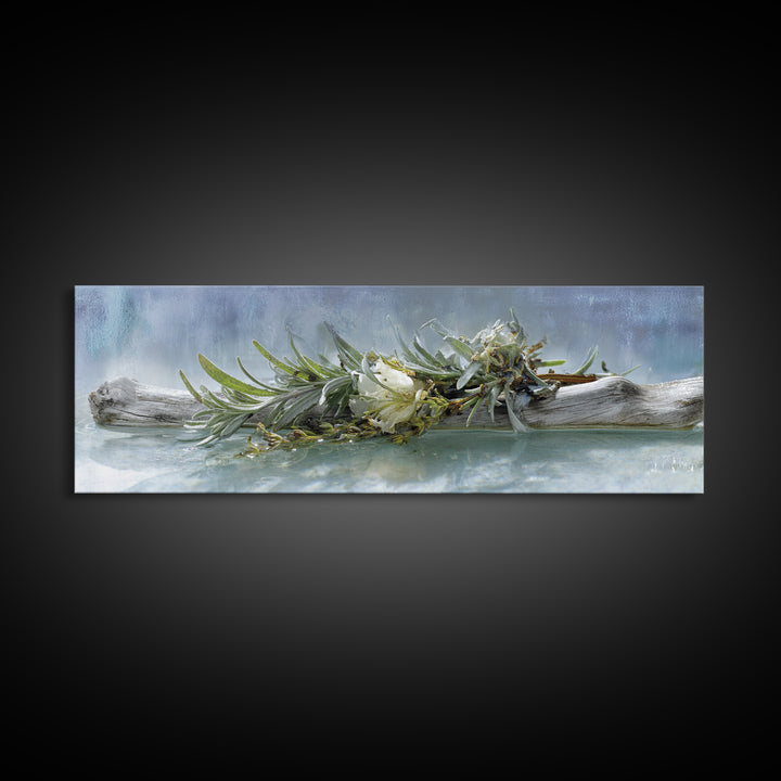 Botanical Bath Herb Arrangement Canvas Print, Bathroom Art, Bathroom Wall Art, Bathroom Decor, Oil Painting, Spa, BAT-3x1-33