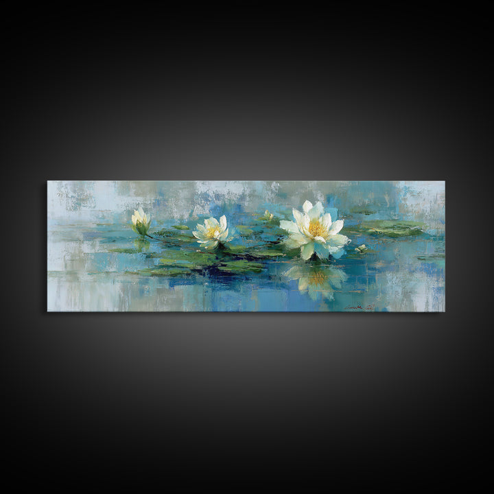 Lotus Flower Floating on Calm Water Canvas Print, Bathroom Art, Trendy Wall Art, Bathroom Decor, Fine Art, Spa, BAT-3x1-36