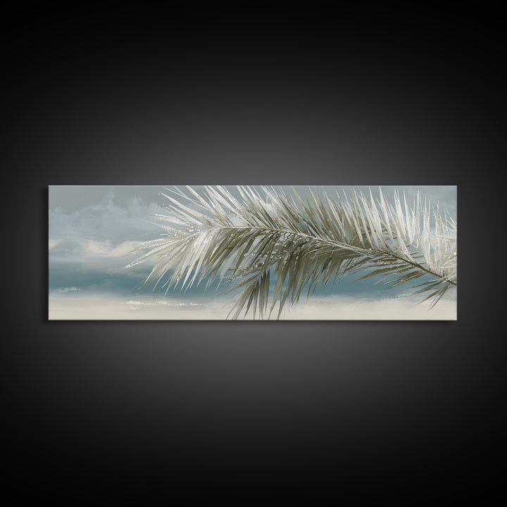 Simple Palm Frond on Off White Linen Canvas Print, Bathroom Art, Gallery Decor, Bathroom Decor, Fine Art, Spa, Minimalist Decor, BAT-3x1-39