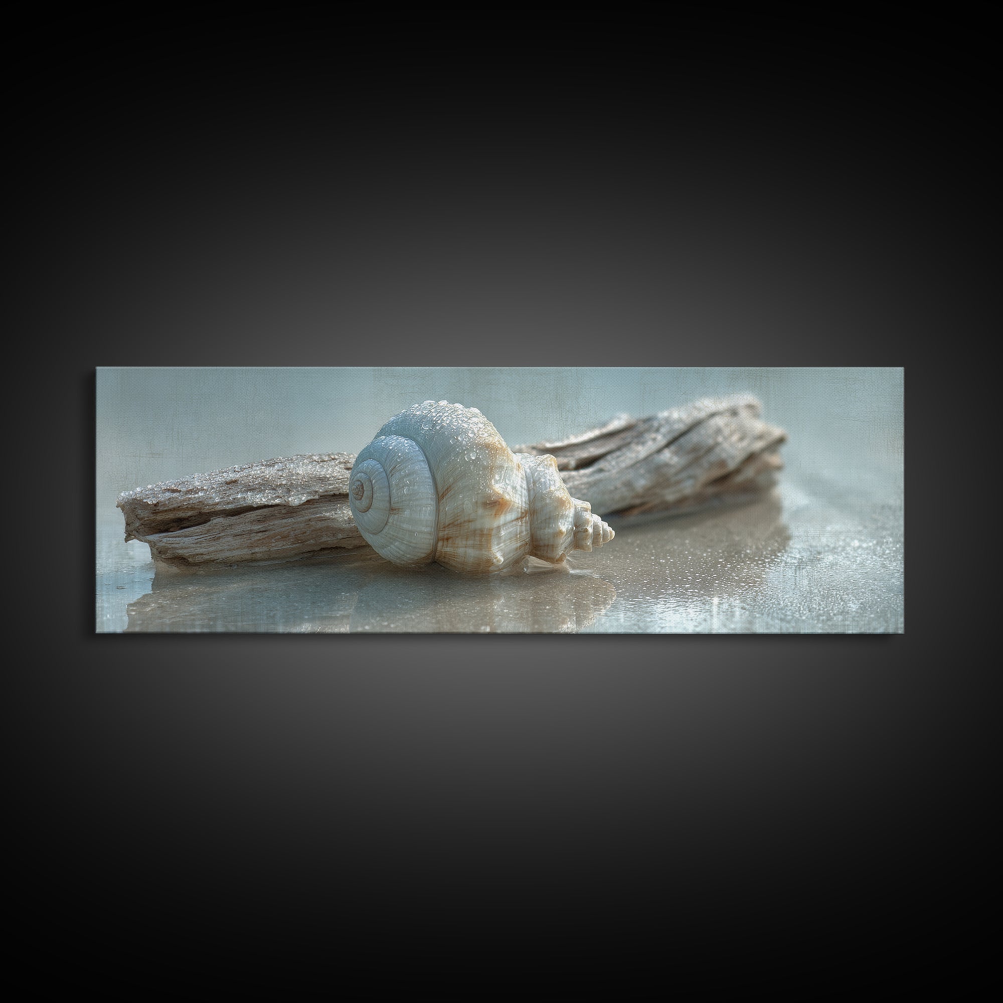 Minimal Seashell Still Life on Pale Sand Canvas Print, Bathroom Art, Minimalist Decor, Bathroom Decor, Fine Art, Spa, BAT-3x1-43