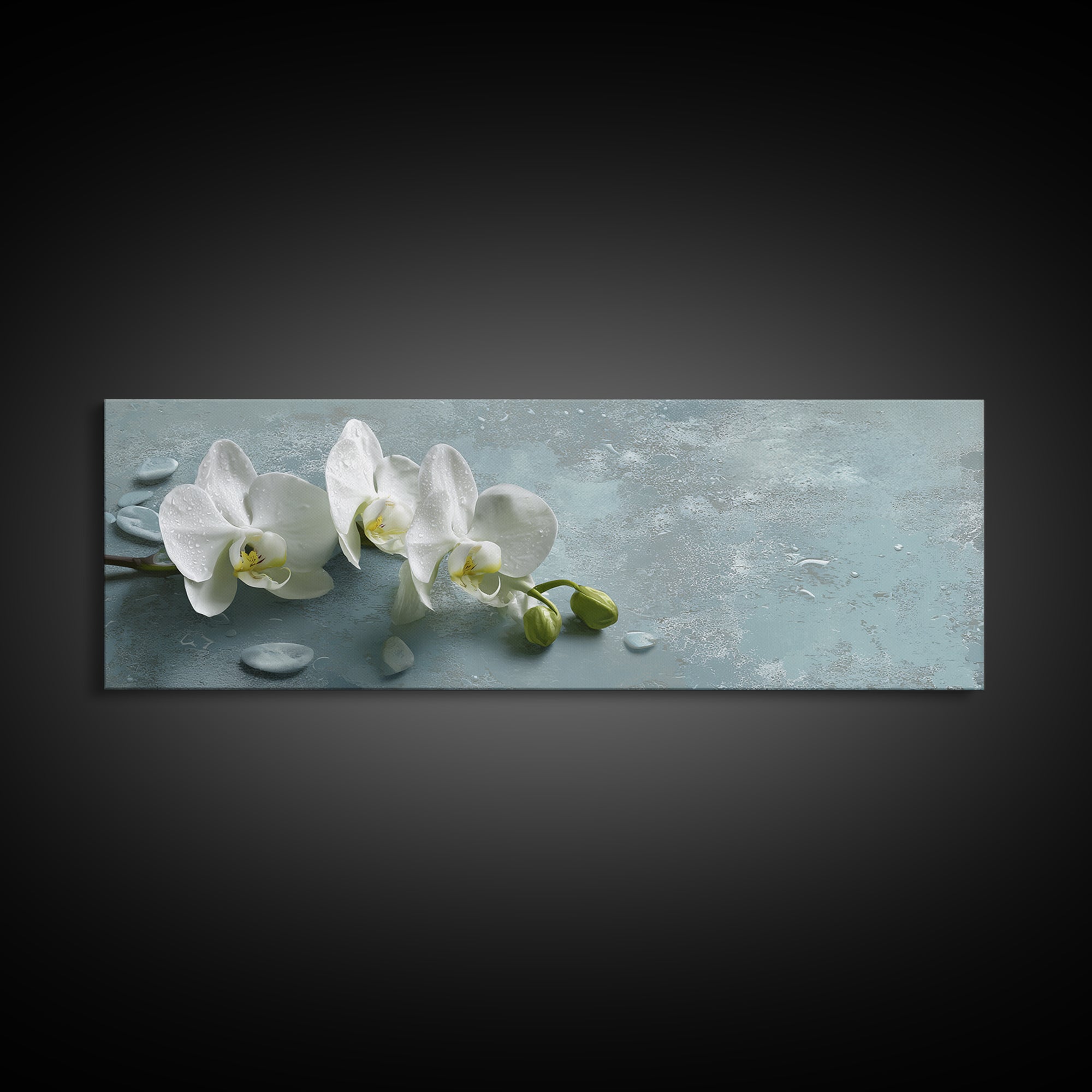 White Orchid on Warm Stone Background Framed Canvas Print, Bathroom Art, Gallery Decor, Bathroom Decor, Fine Art, Spa, BAT-3x1-44