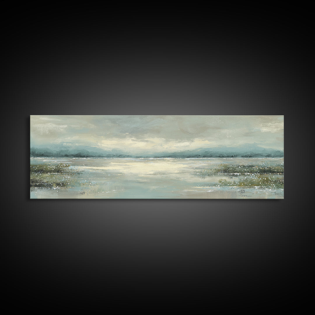 Misty Lake Scene Canvas Print, Bathroom Art, Dog Portrait, Bathroom Decor, Spa, Minimalist Wall Art, Bathroom Wallpaper, BAT-3x1-49