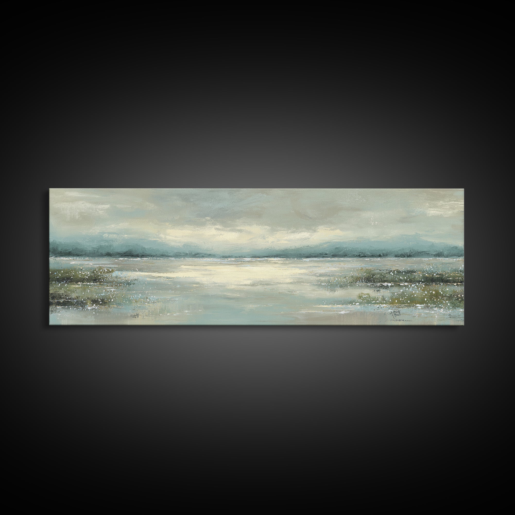 Misty Lake Scene Canvas Print, Bathroom Art, Dog Portrait, Bathroom Decor, Spa, Minimalist Wall Art, Bathroom Wallpaper, BAT-3x1-49