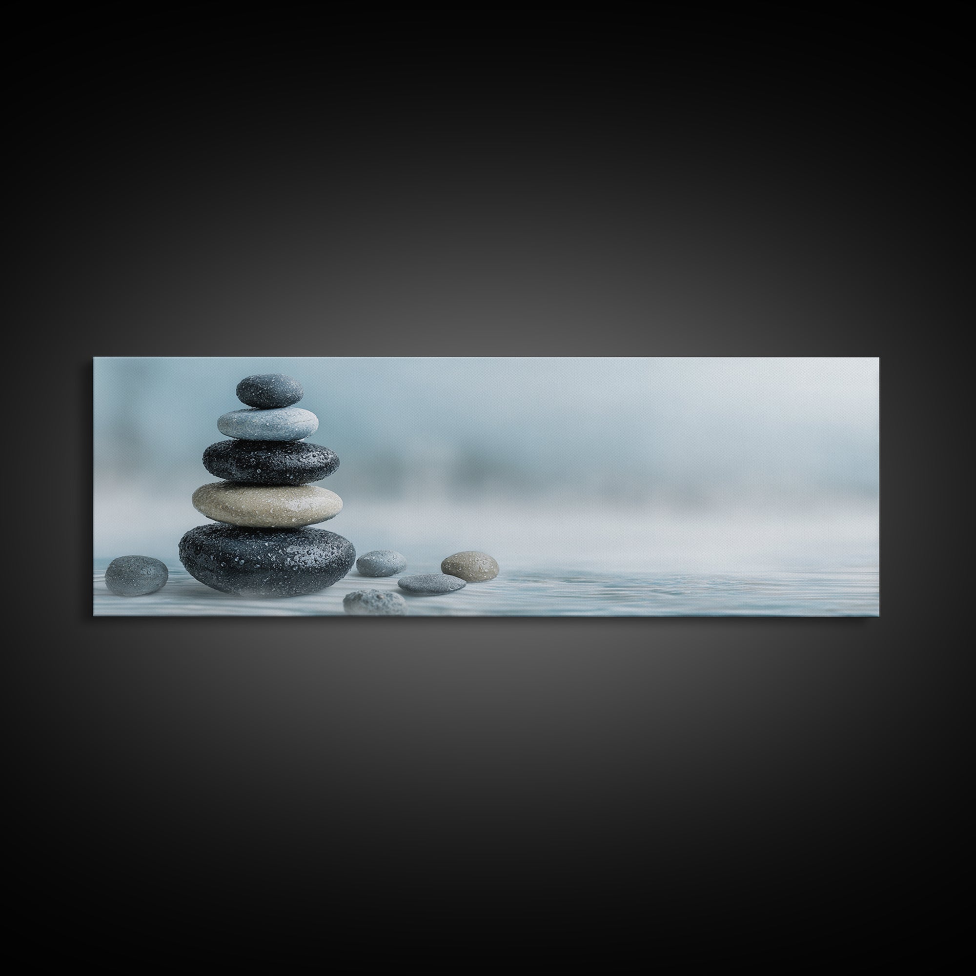 Monochrome Pebble Stack Framed Canvas Print, Bathroom Art, Poster, Bathroom Decor, Watercolor Art, Spa, Digital Print, BAT-3x1-5