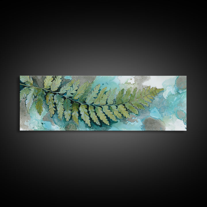 Green Fern Frond Closeup Canvas Print, Bathroom Art, Digital Wall Art, Bathroom Decor, Watercolor Art, Spa, Unique Wall Art, BAT-3x1-50