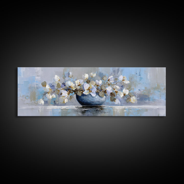 Lavender Sprigs in a Ceramic Vase Framed Canvas Print, Bathroom Art, Luxury Decor, Bathroom Decor, Abstract Art, Spa, BAT-3x1-52