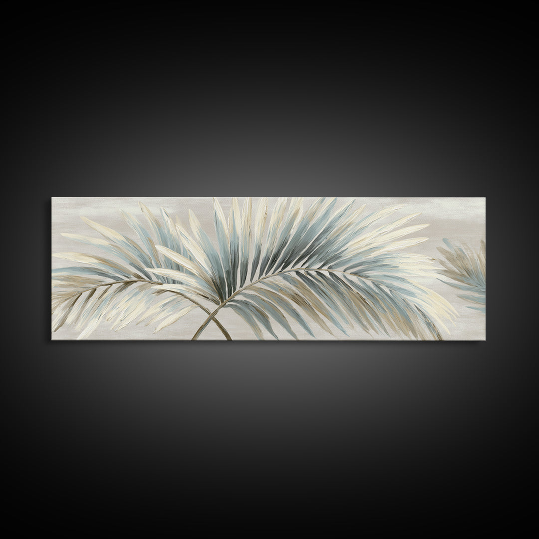 Simple Palm Frond on Off White Linen Framed Canvas Print, Bathroom Art, Boho Decor, Bathroom Decor, Abstract Art, Spa, BAT-3x1-63