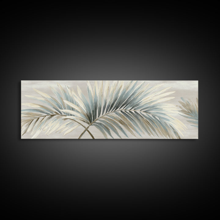 Simple Palm Frond on Off White Linen Framed Canvas Print, Bathroom Art, Boho Decor, Bathroom Decor, Abstract Art, Spa, BAT-3x1-63