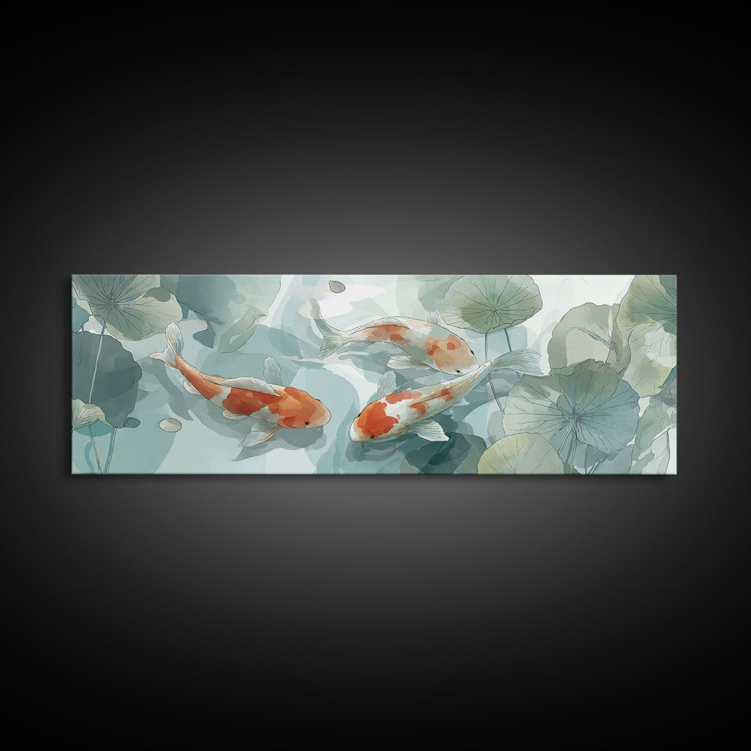 Minimal Koi Fish Swimming Through Clear Water Framed Canvas Print, Bathroom Art, Minimalist Decor, Bathroom Decor, Spa, BAT-3x1-72